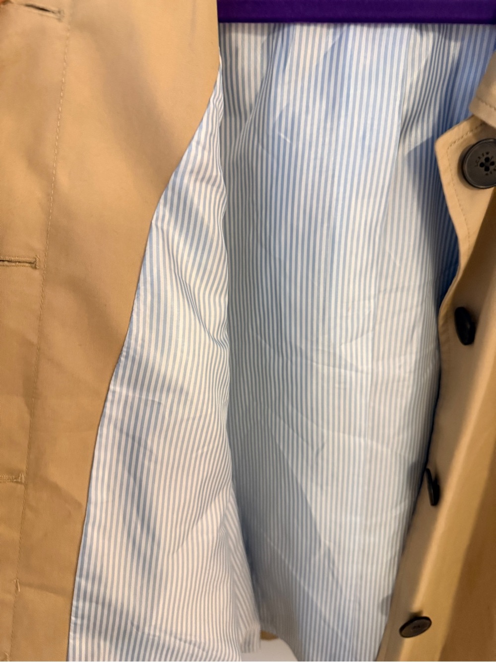 J.Crew Cropped Trench Jacket Khaki Tan Swing Coat XL Striped Lining - Picture 4 of 5